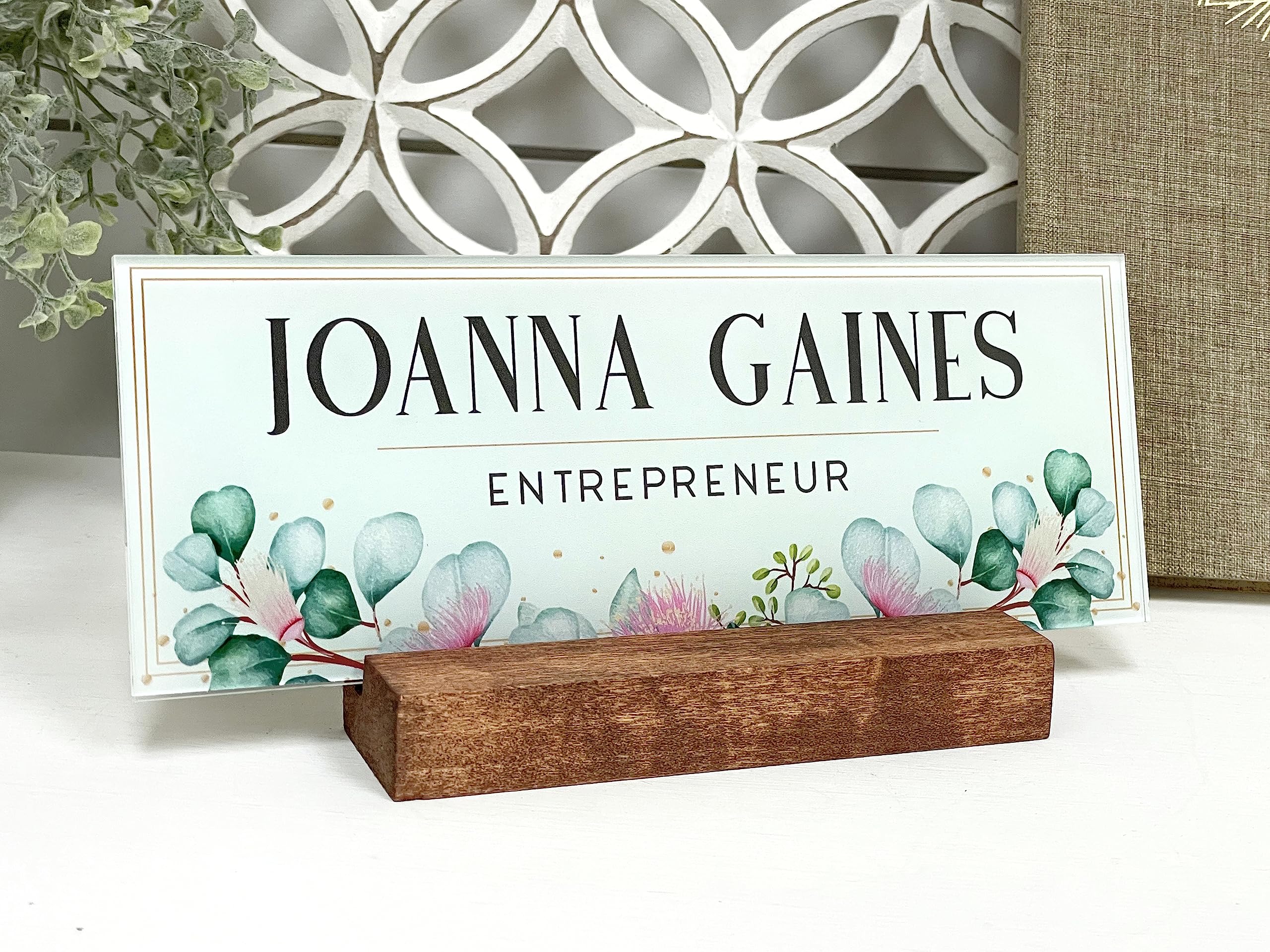 Personalized Acrylic Name Plate with Wood Stand for Your Desk or Office (Joanna G. Light)