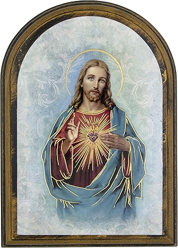 Placa de pared devocional con reflejos dorados (Sagrado Corazón de Jesús)