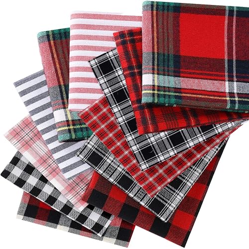 Tatuo 12 Pcs Christmas Plaid Fabric Fat Quarters Bundles, Simple Style