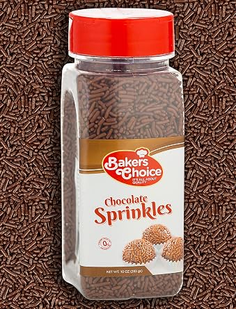 Bakers Choice Chocolate Sprinkles for Ice Cream Toppings - Chocolate Jimmies Sprinkles for Baking - Dairy Free, Kosher 10 oz.