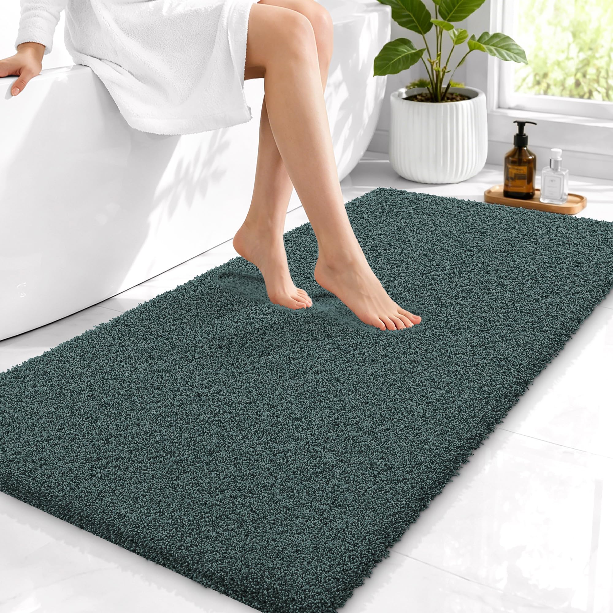 OLANLY Microfiber Bathroom Runner Rugs 44x24, Soft Bath Mat, Blackish Green