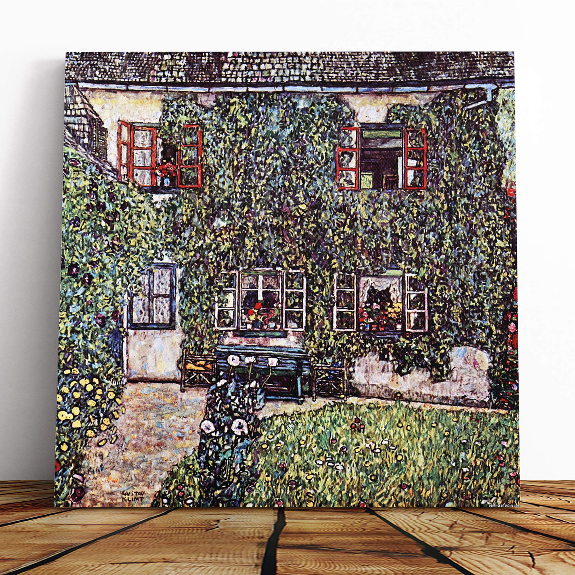 Big Box Art Canvas Print Wall Art Gustav Klimt House | Mounted and Stretched Box Frame Picture | Home Decor for Kitchen, Living, Dining Room, Bedroom, Hallway, Muli-Colour, 14x14 Inch