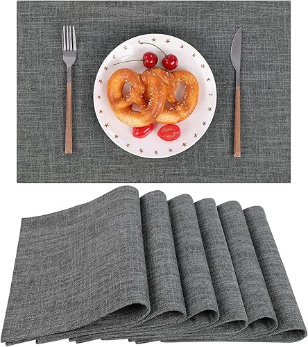 Miniatura 11 de SHACOS Juego de 4 manteles individuales de tela tejida, resistentes al calor, antideslizantes, lavables, de doble capa, manteles individuales Gris