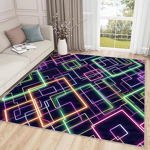 Miniatura 14 de Alfombra retro de 5 x 7, 2 x 3, alfombra circular retro, alfombra geométrica colorida de los años 70, alfombras multicolor de arte pop, alfombra