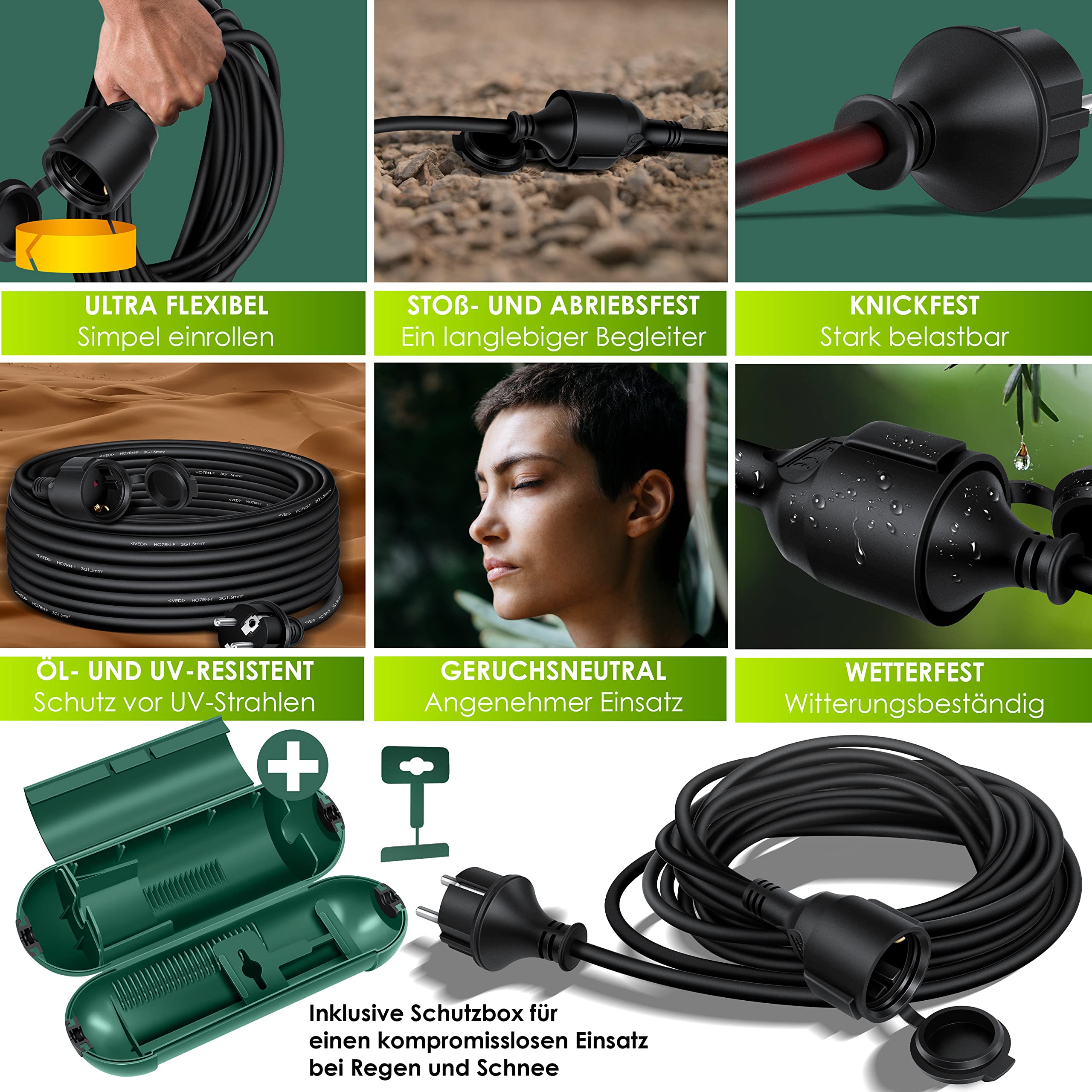 KESSER® Verlängerungskabel 20m mit Schutzkappe Outdoor - für Innenbereich Außenbereich - Verlängerung Stromkabel – 230 V IP44 - mit Schuko Stecker - Schutzkontakt Baustellenkabel Schutzkontaktstecker