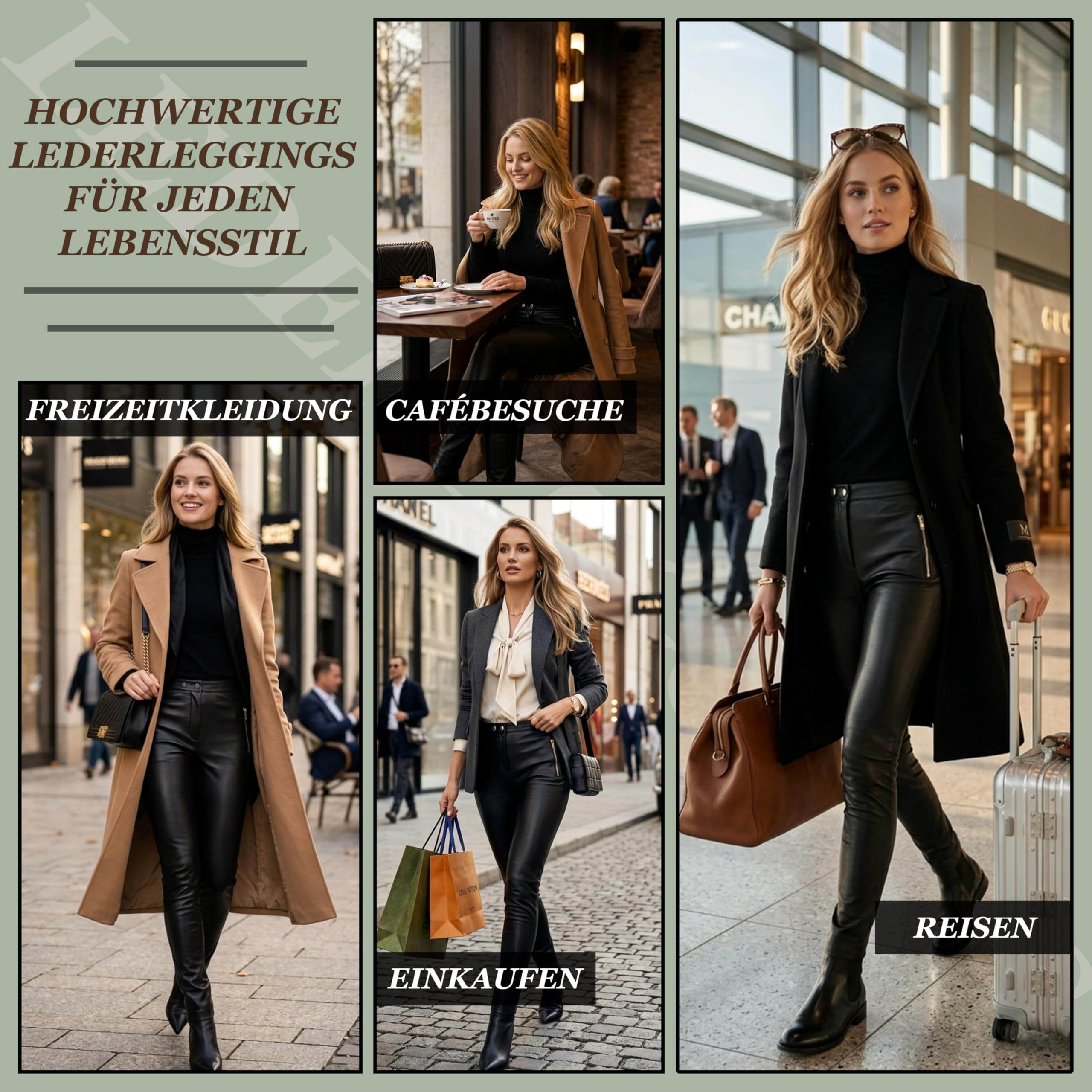 German Wear Lederleggings Damen Echtlederhose aus Lammnappa Stretch Passform Elastischer Bund Besonders Weich Frontreißverschluss Taschendesign