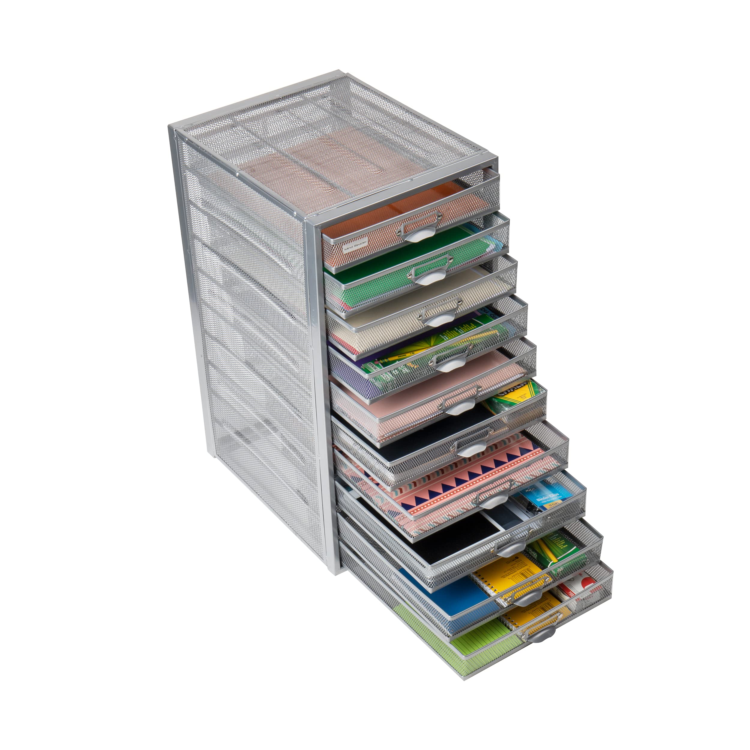 Mind Reader Mesh Desk Storage Organizer, Heavy Duty Multi-Purpose, Silver 10 Drawer