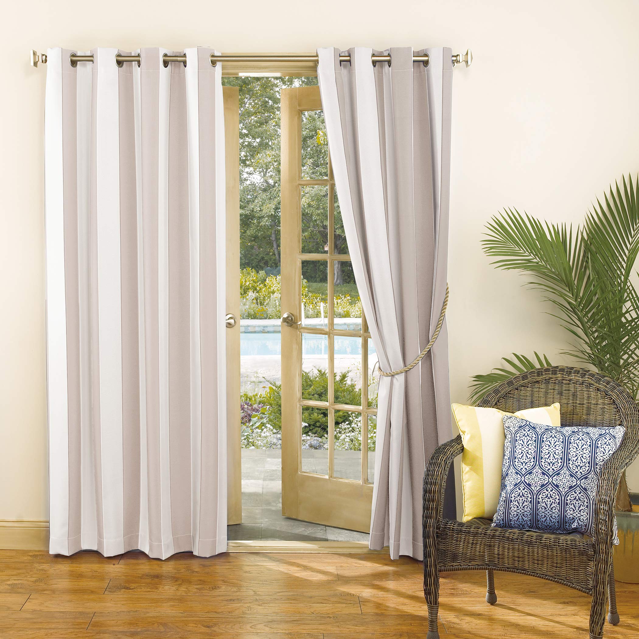 Sun Zero Valencia 2-pak Cabana paski wewnątrz/na zewnątrz ochrona przed promieniowaniem UV energooszczędne przelotki zasłona panelowa para, 137 cm x 241 cm, khaki