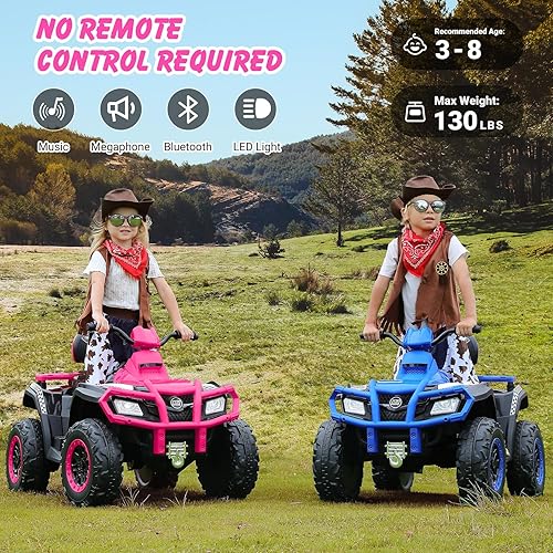 Miniatura 4 de ELEMARA ATV de 24 V y 2 plazas para niños grandes, juguete de 4 ruedas todoterreno de 4 ruedas, motor de 400 W con velocidad máxima de 5 mph, con