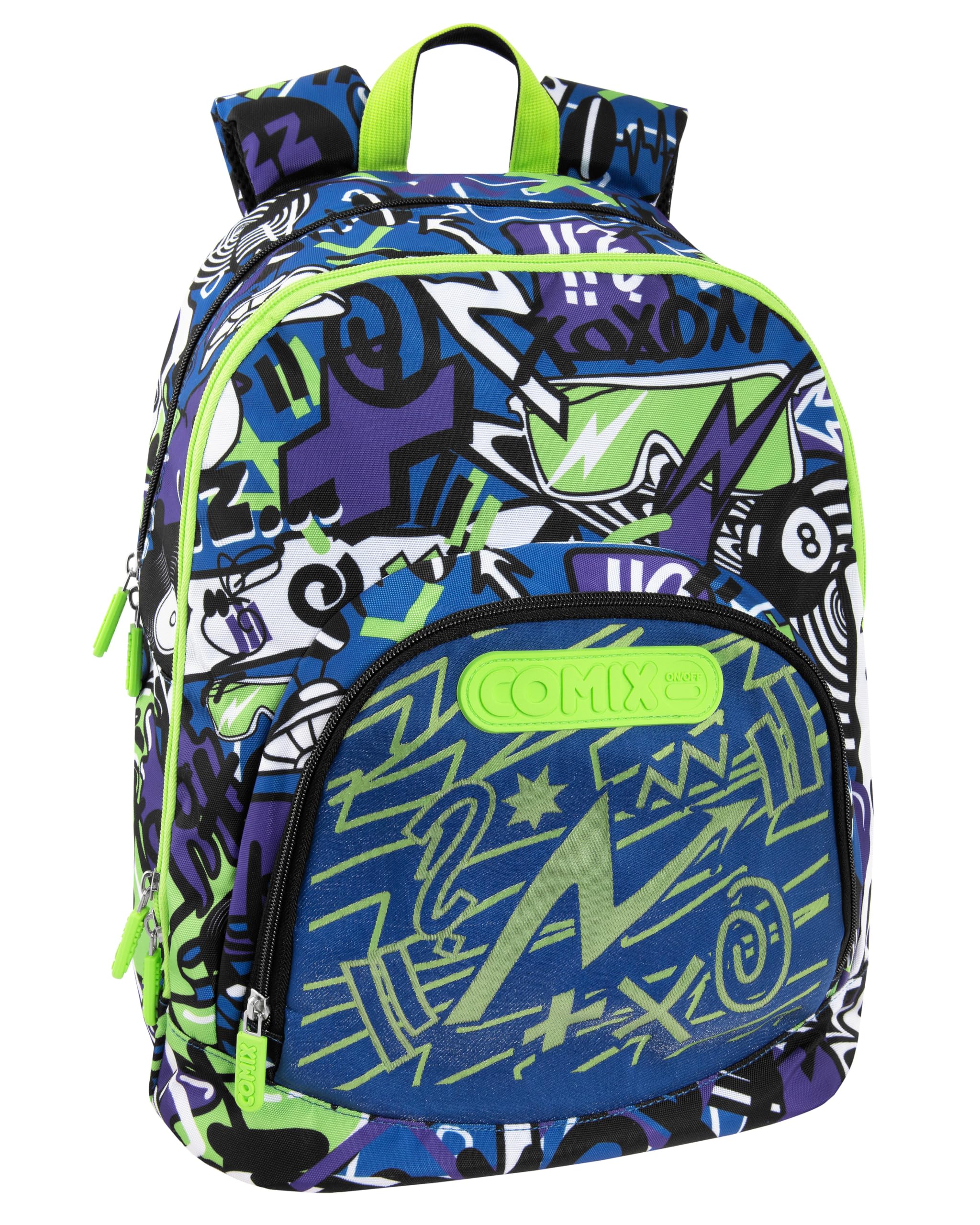 COMIX - Zaino Scuola per Bambini e Ragazzi, Zaino Estensibile con Schienale Imbottito e Rinforzato, Spallacci Regolabili e Vano Principale, Tasca Frontale con Zip, 32x43Hx21 cm, Bright Boy