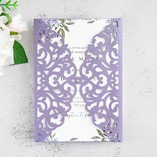 20Pcs Lilac Laser Cut Invitation Cards With Blank Inner Sheets for Weddi...
