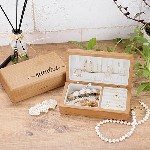 Miniatura 3 de Joyero personalizado con nombre 10 diseños, cereza Caja organizadora de joyas de madera personalizada, estuche de viaje de joyería personalizado,