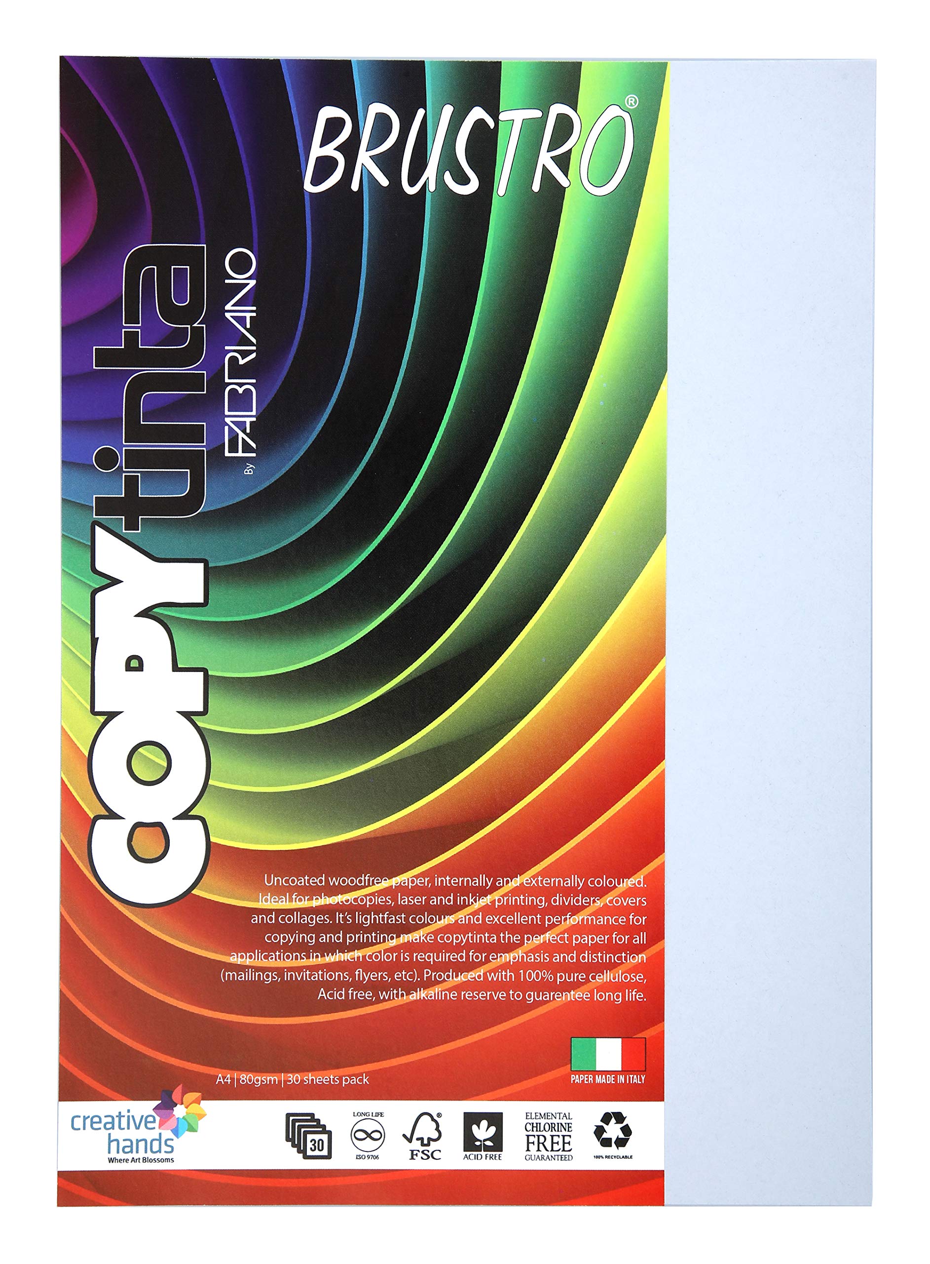 Fabriano Copytinta Coloured Craft Paper A4 Size, 80 GSM, (60 sheets), Grey Shade (GRIGIO) | Ideal for photocopies, laser, prints, fax, dividers, covers, collages, craft, school, office
