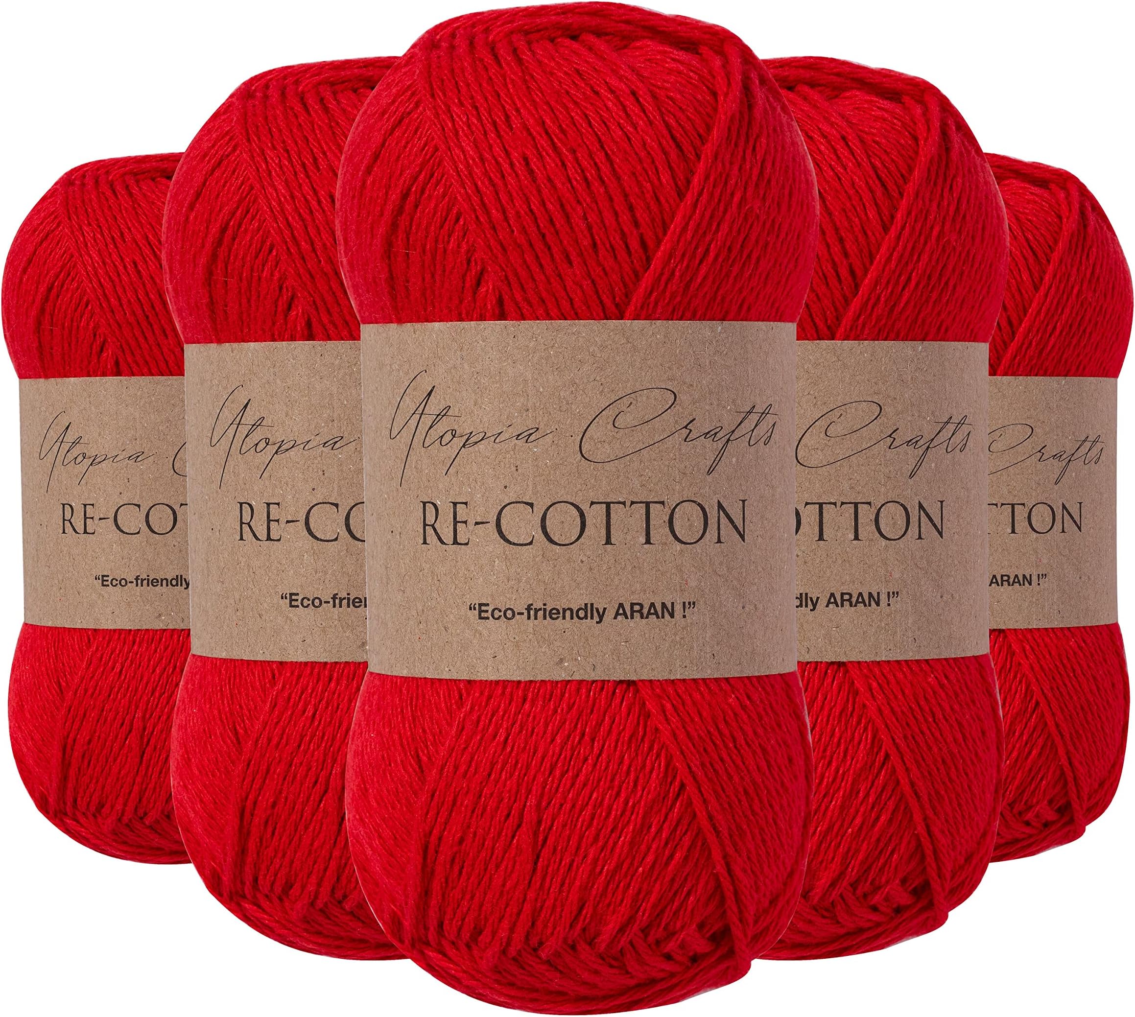 Utopia Crafts Re-Cotton Knitting Yarn, 5X 100g (Scarlet)