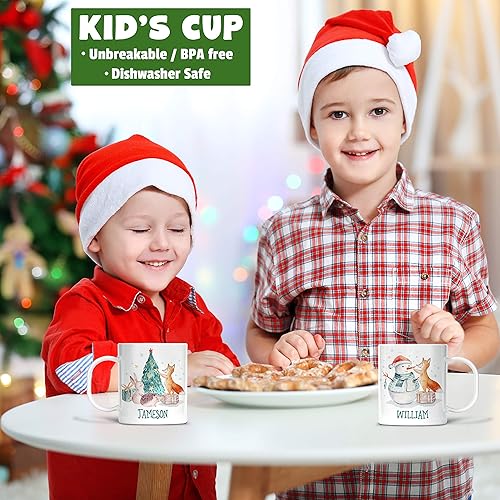 Miniatura 2 de Personalized Christmas Cup with Kids Name Cute Fox and Snowman Unbreakable Child's Mug | Dishwasher Safe | BPA Free