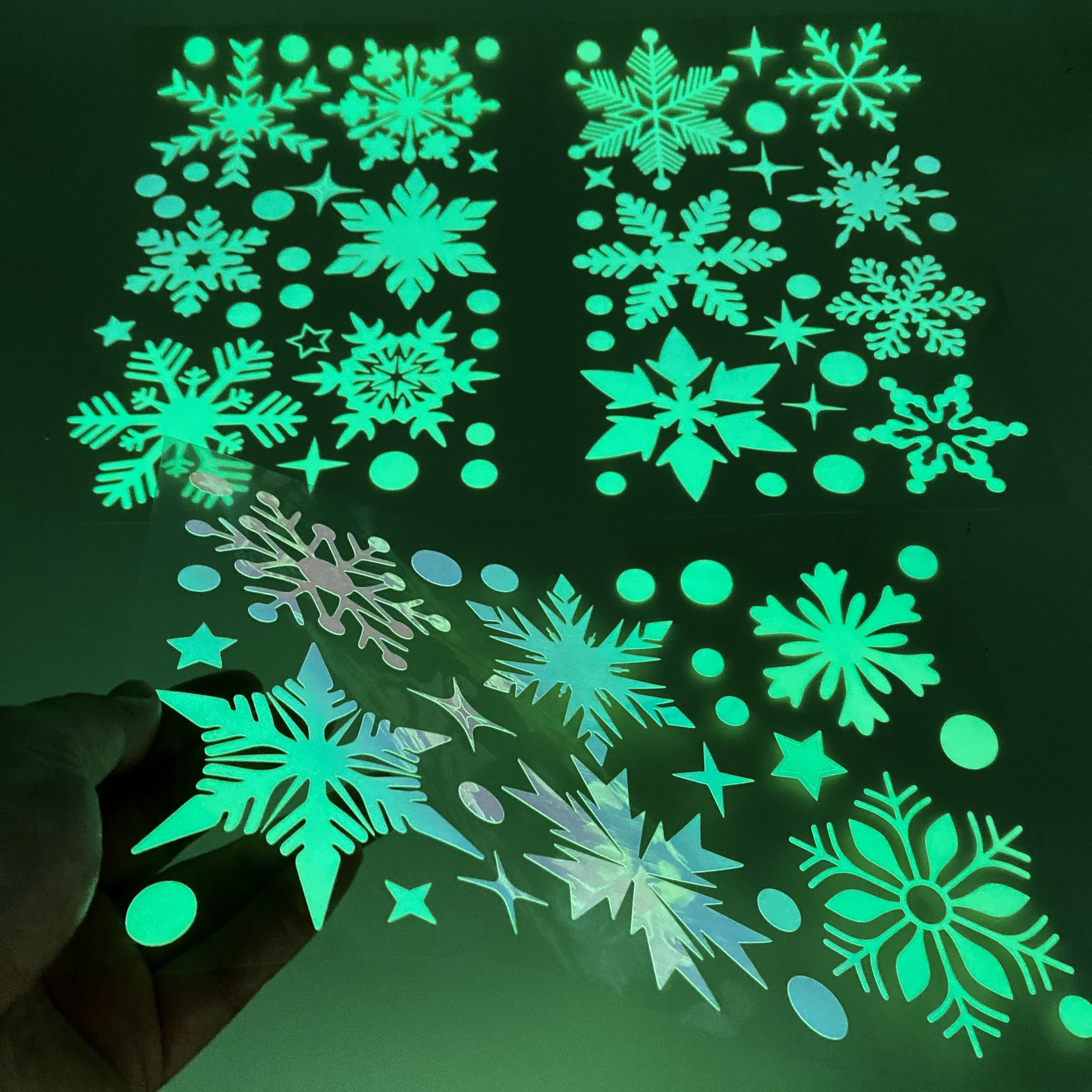 80 Stück Schneeflocken Fensteraufkleber - Fluoreszierend Glow-in-the-Dark