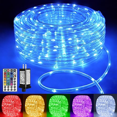 Ollny Cuerda de luces para exteriores que cambian de color, 66 pies, 200 luces LED impermeables enchufables de Navidad con control remoto, 16