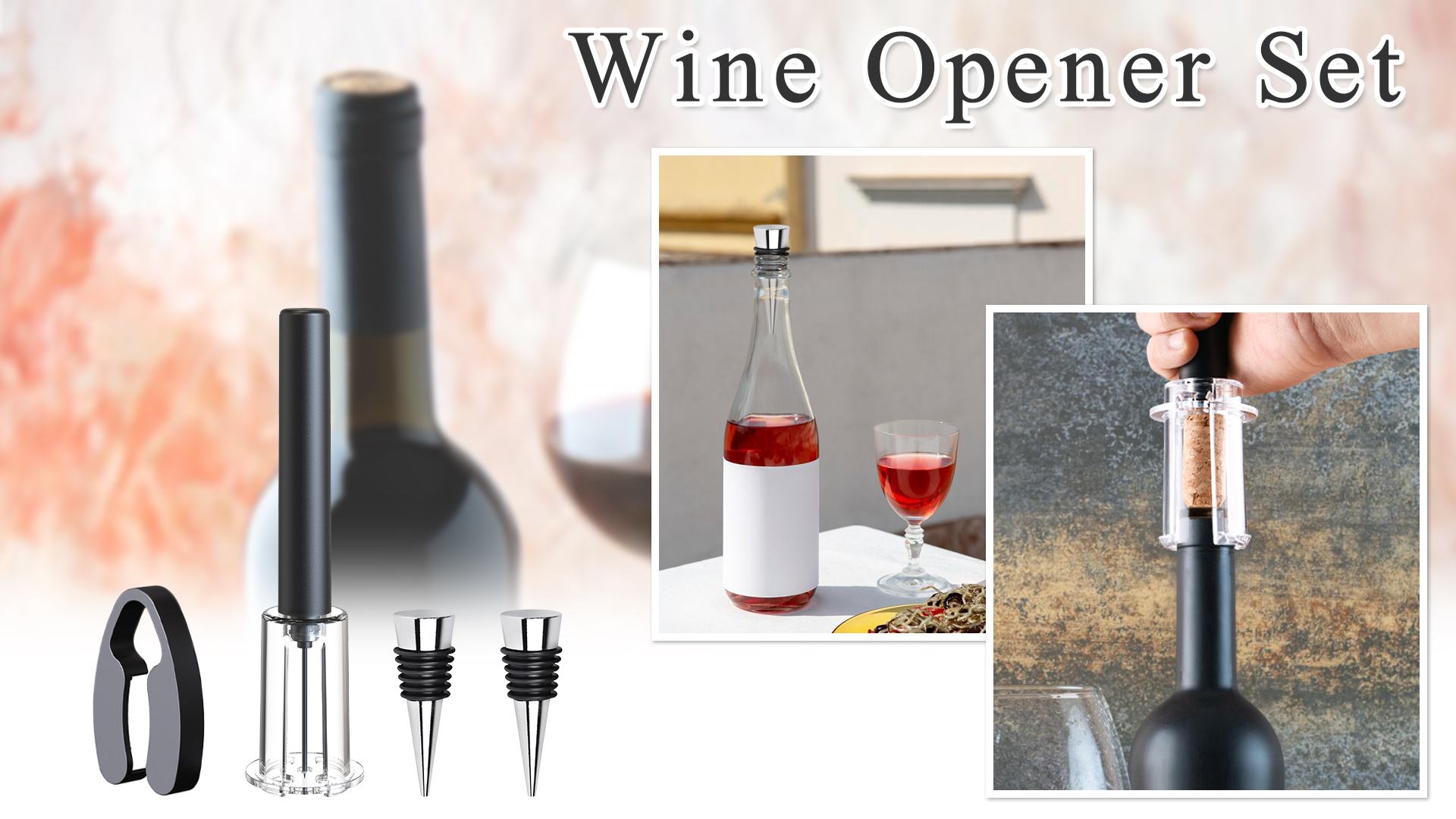 Kit De 4 Accessoires Pour Vin - Tire-bouchon à Air, Bouchon Sous Vide, Verseur Et Coupe-capsule