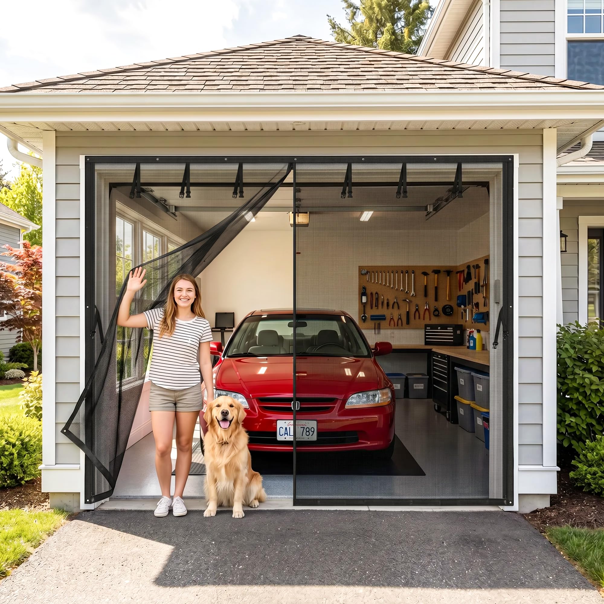 まろんページ MAGZO Garage Screen Door for 1 Car 8x7 FT | Magnetic Closure