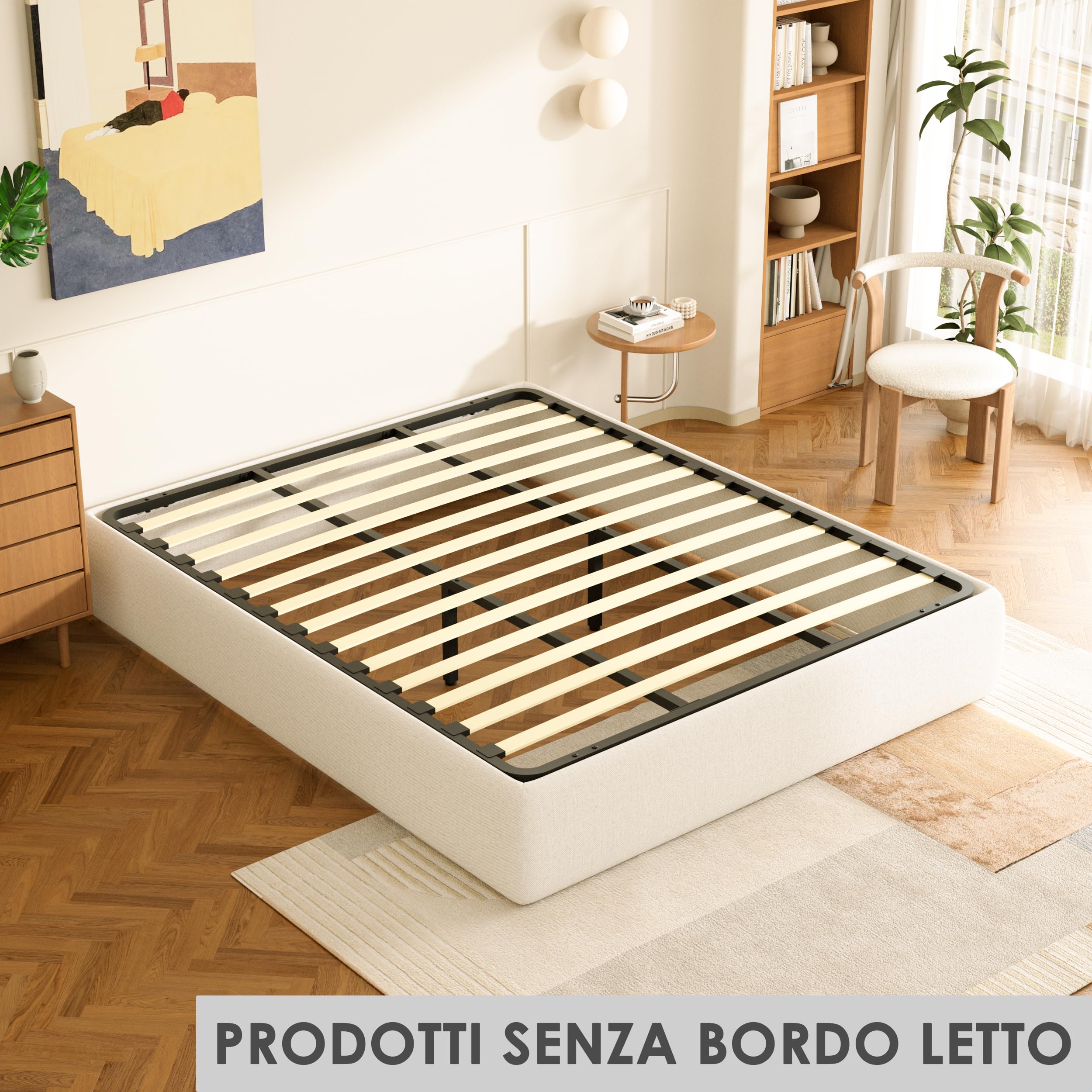 DEWINNER Somier de 140 x 190 cm sin patas de apoyo con dos barras de hierro, red francesa de 140 x 190 cm empotrada y 2 patas ajustables para refuerzo en el medio, 13 láminas, ortopédica, montaje
