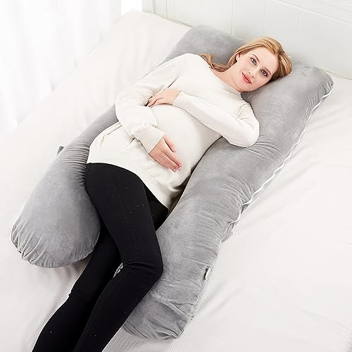 COMFYPRO Almohada de embarazo Almohada de maternidad transpirable 100% poliéster con funda de terciopelo suave lavable con cremallera Almohada de