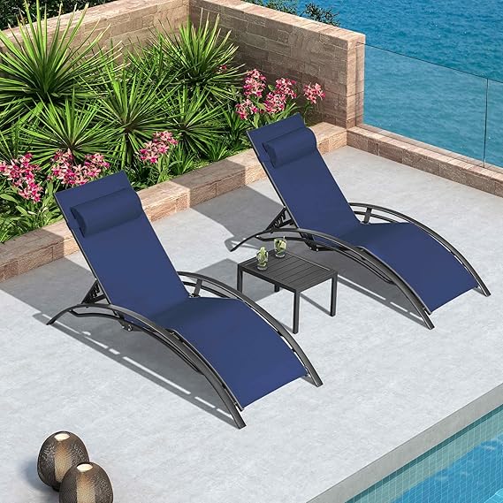 PURPLE LEAF Patio Chaise Lounge Set of 3 Outdoor Lounge Chair Beach