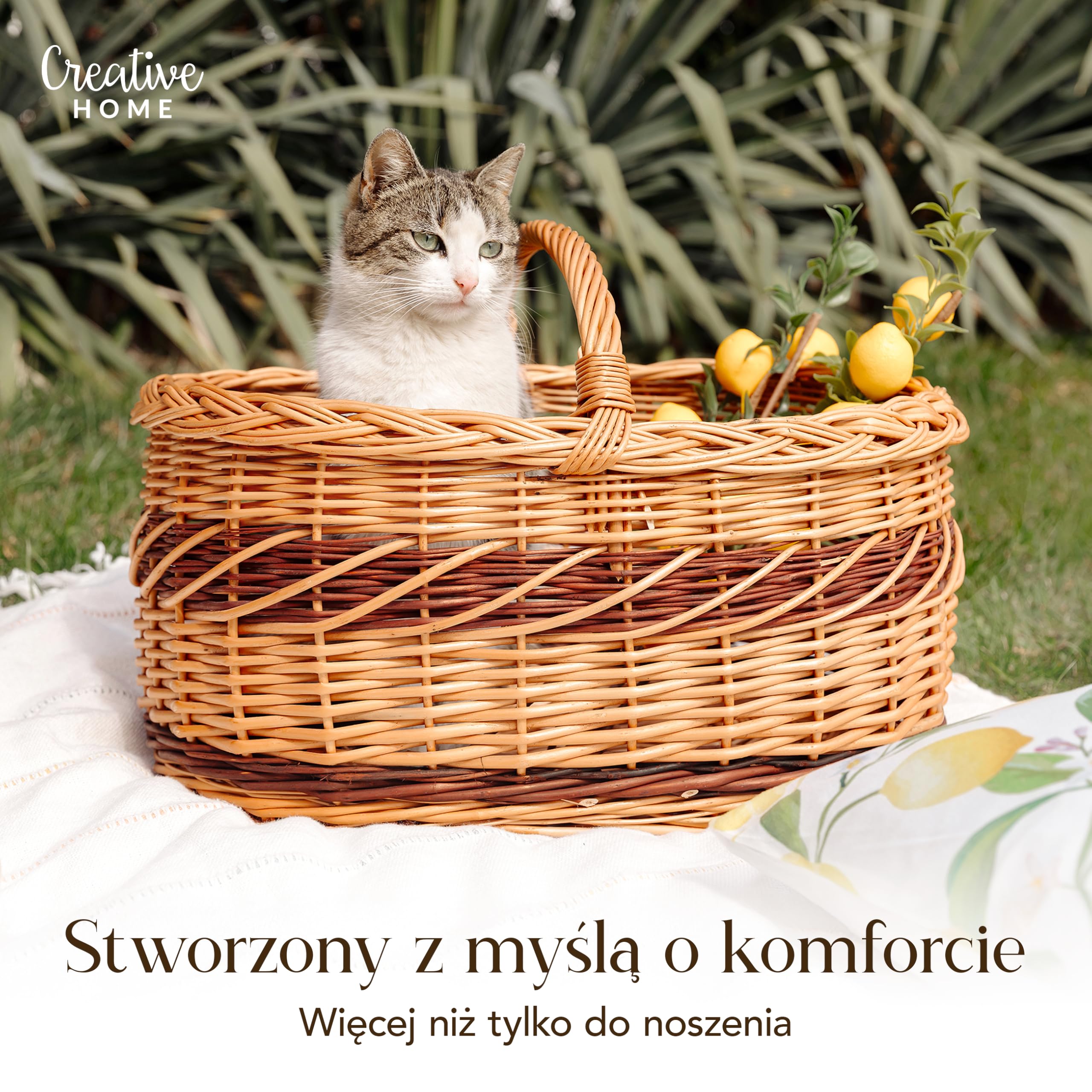 Creative Home Kosz Wiklinowy na Zakupy z Uchwytem i Oplotem 52x35x36cm