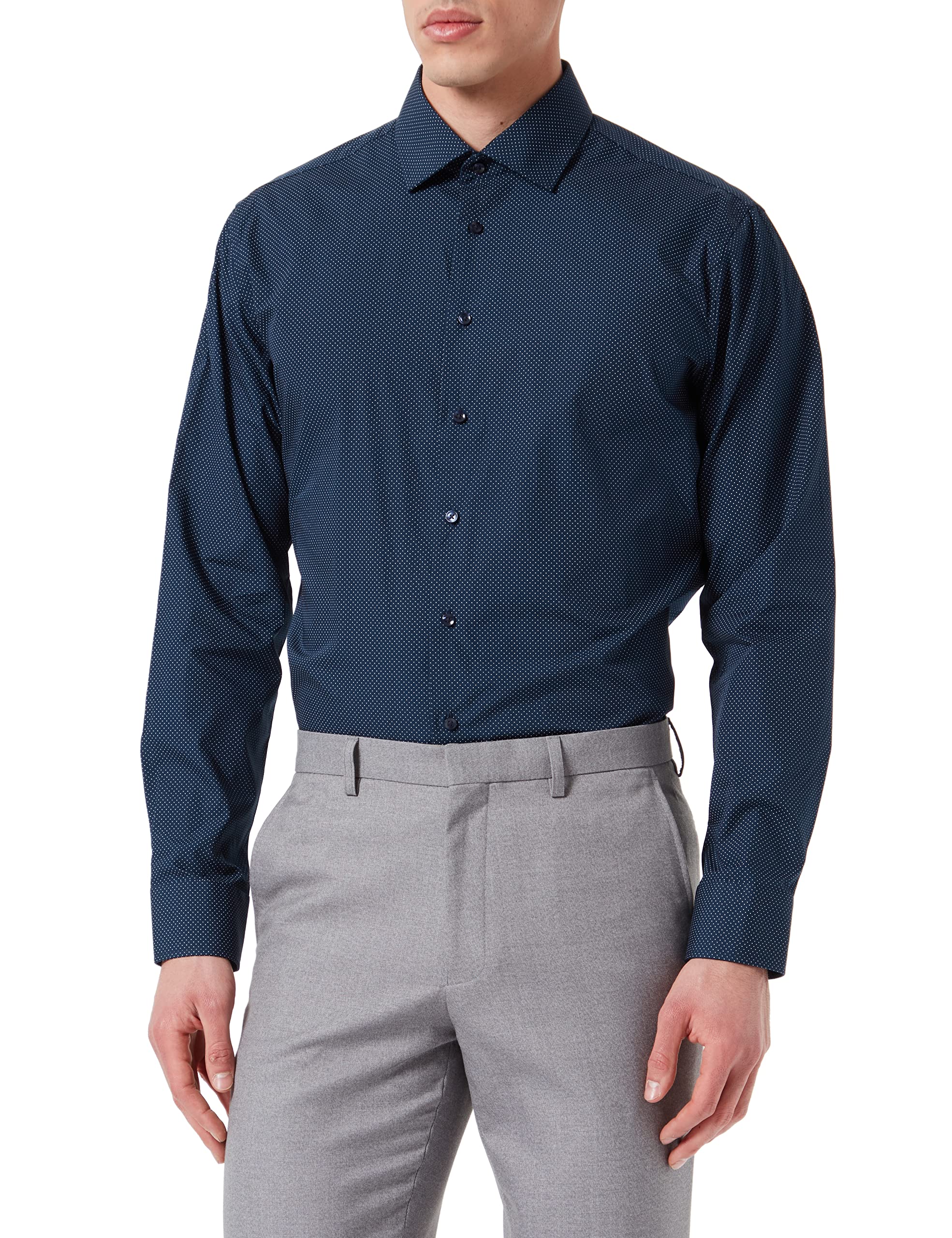 Seidensticker Men's Business Shirt - Shaped Fit - Non-Iron - Kent Collar - Long Sleeve - Print - 100% Cotton