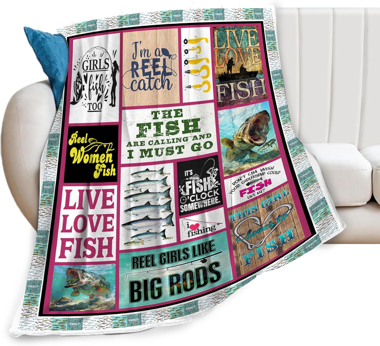 Fishing Blanket Fish Decor Throw Blanket Gifts for Girls Fishing Lover Women Ultra Soft Cozy Fuzzy Plush Fleece Flannel Bedding Fishin Blanket for Boys Kids Men Adults Bed Sofa 40"X50"
