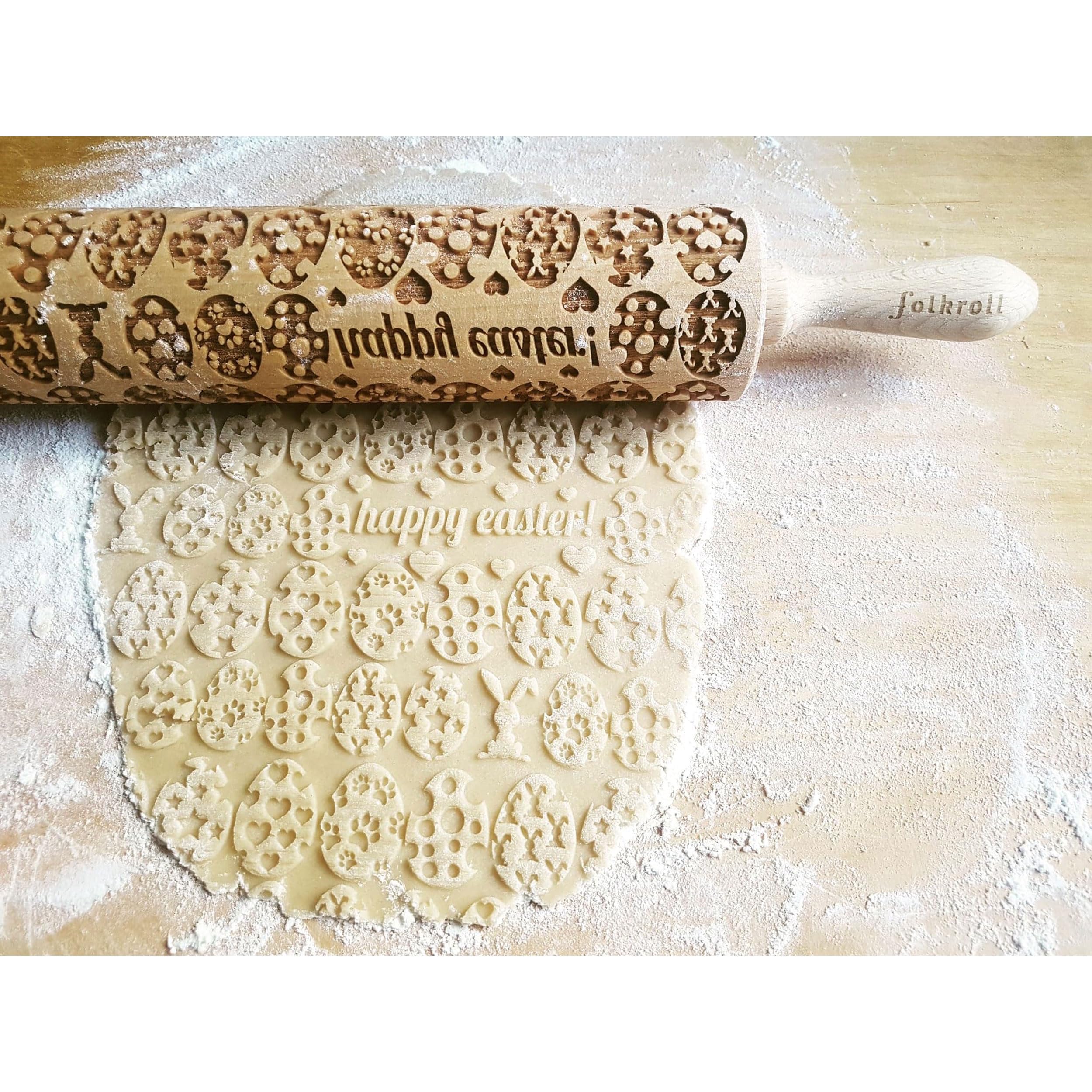Rouleau à pâtisserie Happy Easter Rouleau à gaufrer Motif Bois de hêtre Grand