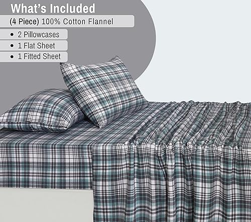 Vista 217 de RUVANTI Juego de sábanas de franela 100% algodón, tamaño matrimonial, 4 piezas, Alpine Serenity Serenidad alpina