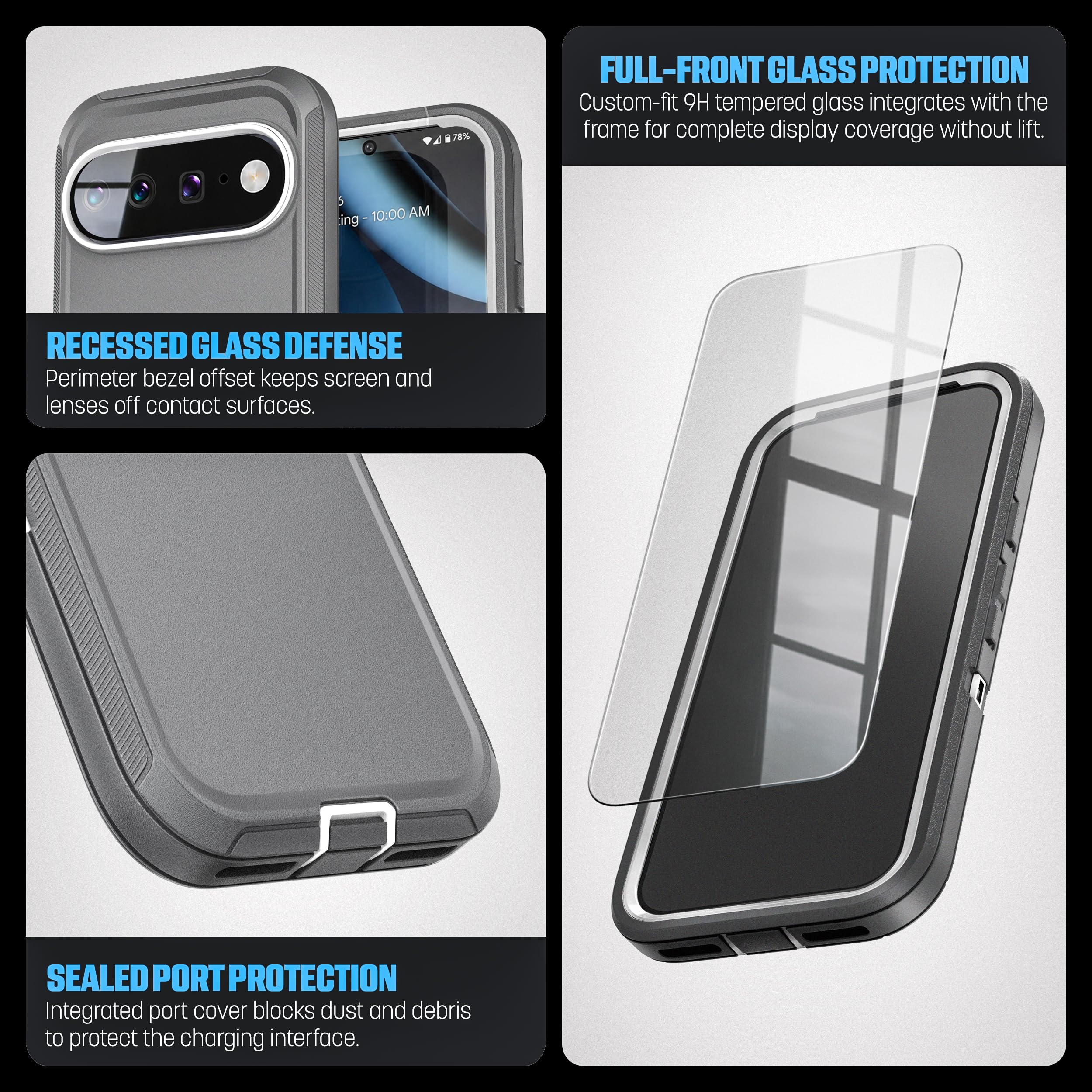 Encased Custodia magnetica per Google Pixel 11 Pro XL con clip da cintura | Protezione a doppio strato • Pellicola protettiva in vetro temperato • Compatibile con PixelSnap • Grigio