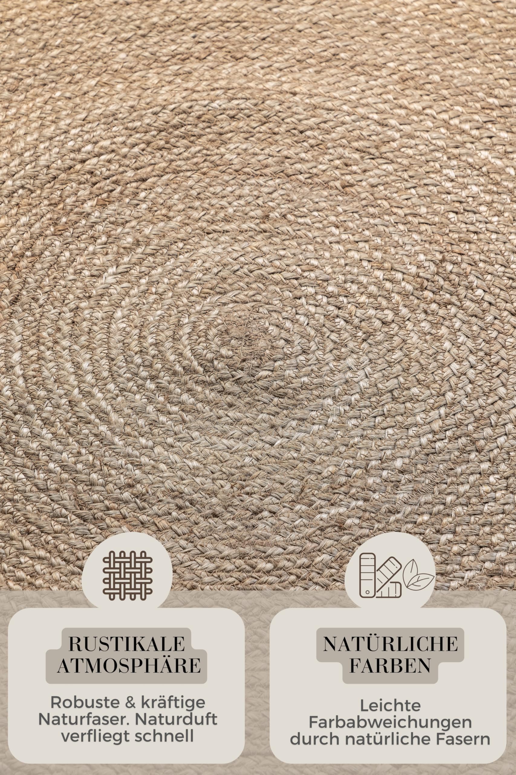 Hanse Home Jute Teppich Rangpur Rund – Natur Wohnzimmerteppich - Handgewebt & Natürlich – Boho Naturfaser Juteteppich für Wohnzimmer, Schlafzimmer, Esszimmer, Flur, Küche – Natur Braun, 200cm