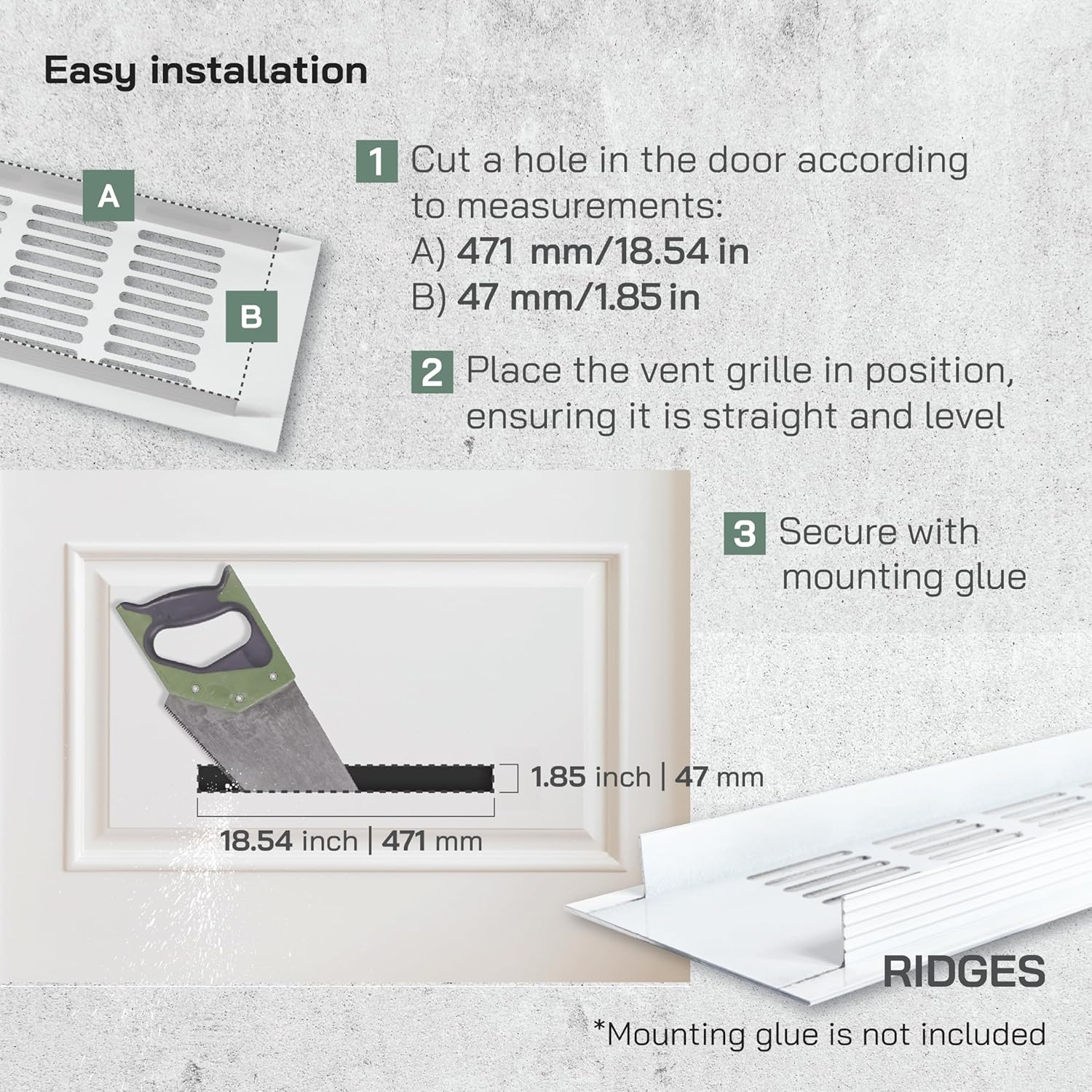 Vent Systems 19.69 x 2.36 (Outer Size) Air Supply Ventilation Grille - White Aluminum Rectangle Intake/Exhaust Door Vent Cover/Deflector - HVAC for Home Improvement Floor, Wall Duct Cover
