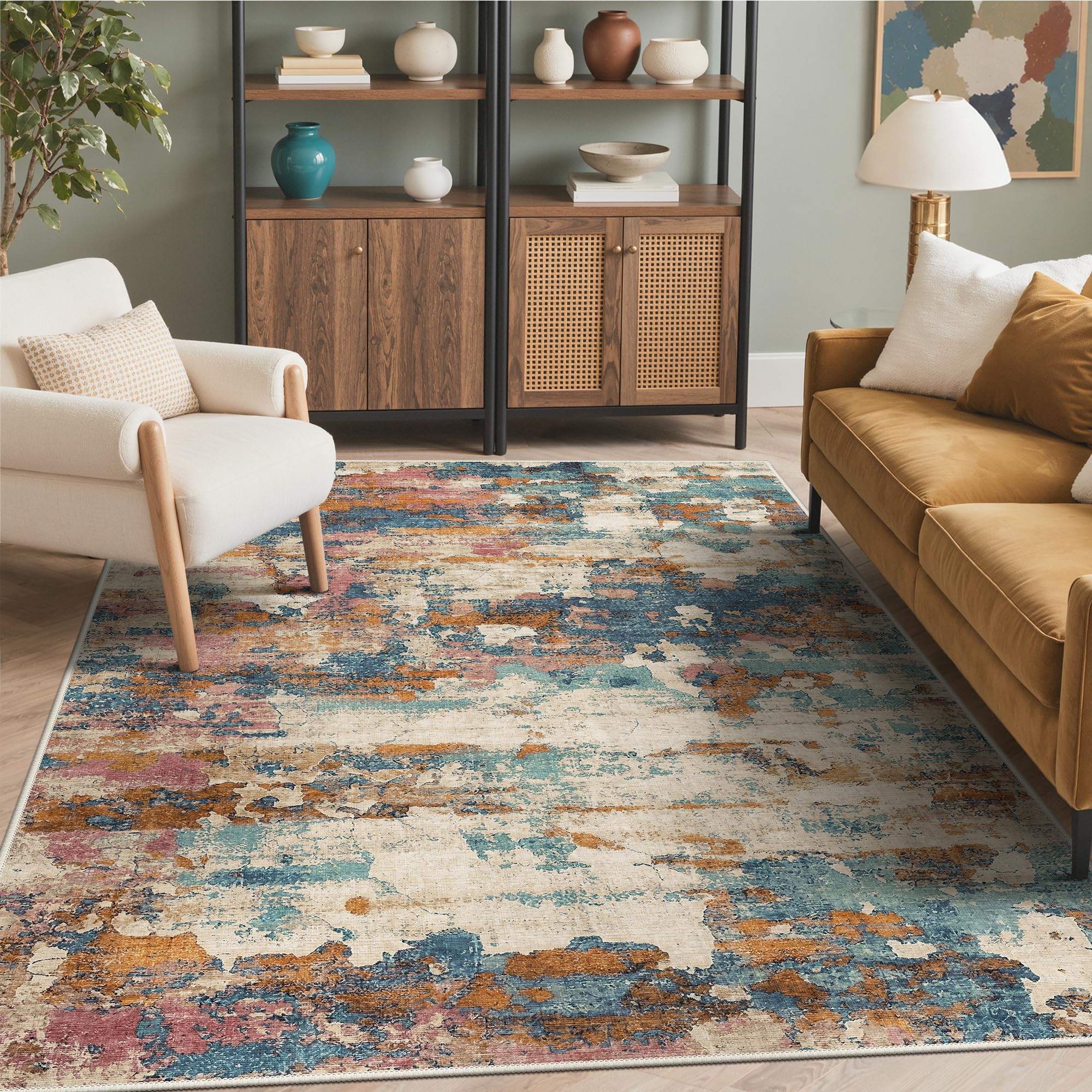 BEIMO 5x7 Area Rugs for Bedroom, Blue Terracotta Washable Abstract Rug