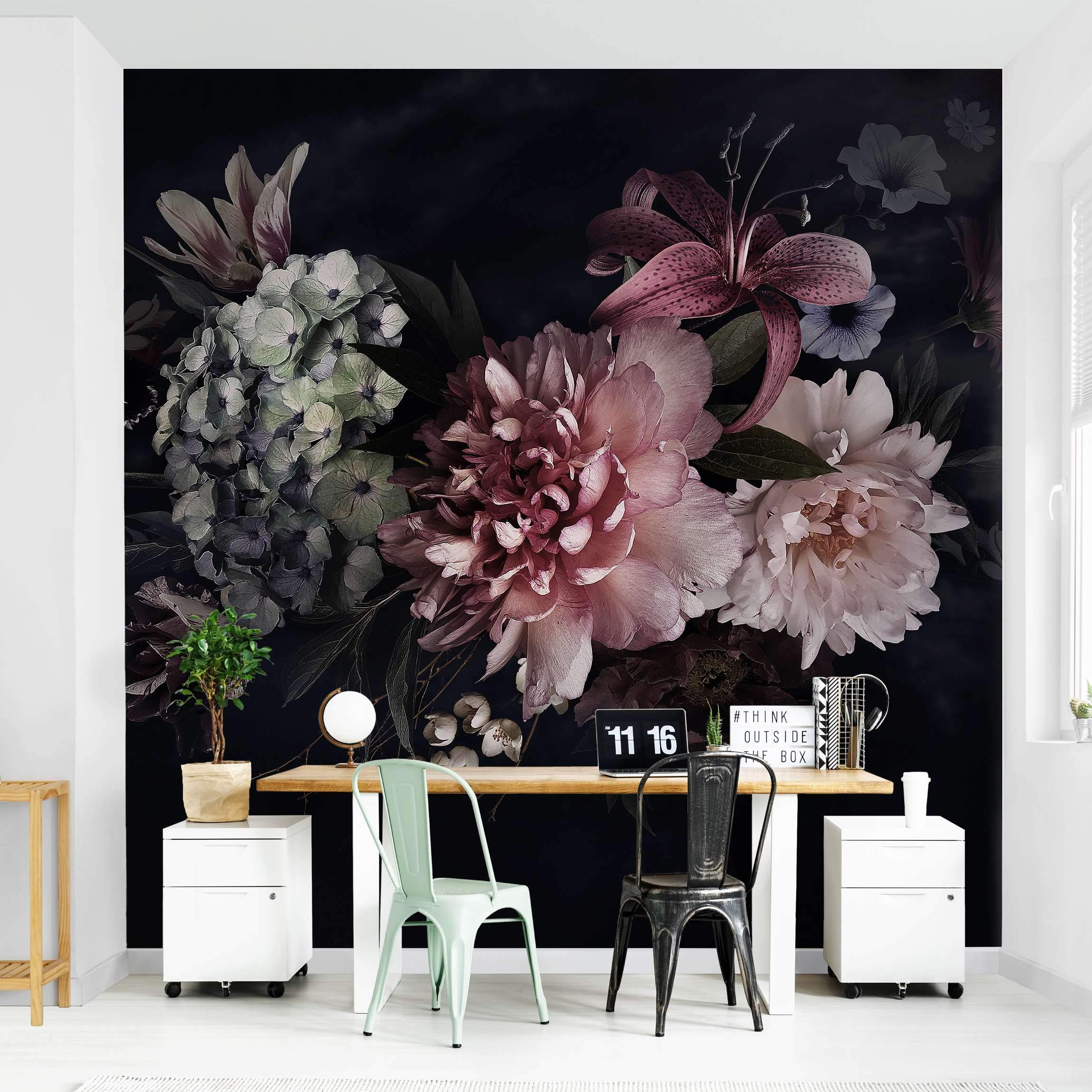Bilderwelten Blumen Fototapete Vintage inkl. Kleister 192x192cm - Vliestapete Made in Germany - große Blumen Tapete Schlafzimmer - Rosen Blumentapete 3D - Tapete Wohnzimmer Flur T_3226