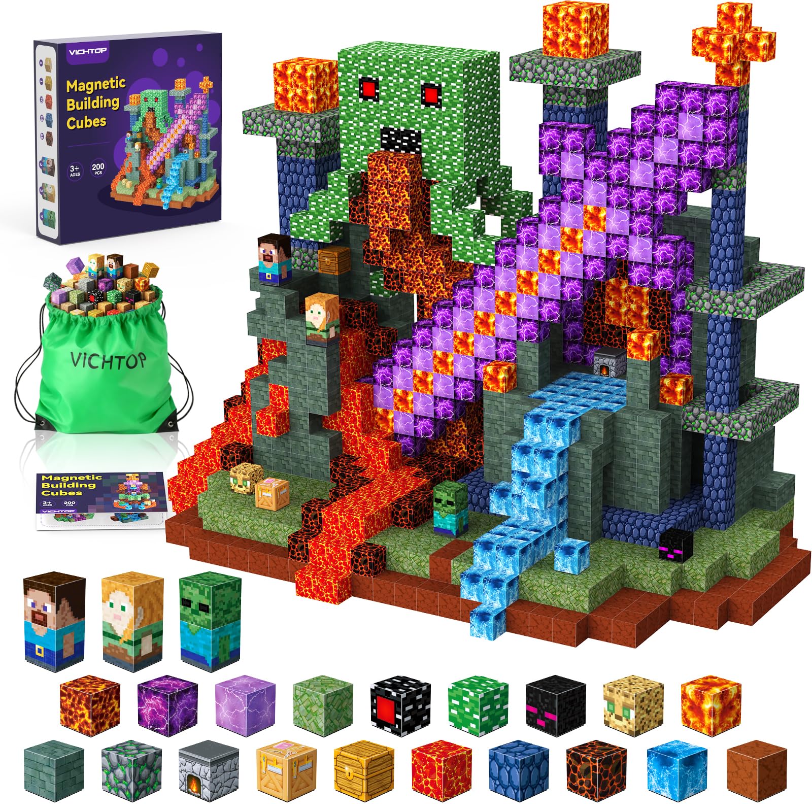 200Pcs Magnetic Building Blocks - Magnet World Set, STEM Sensory Stacking Magnetic Cube Building Toys, Christmas Birthday Gifts for Boys & Girls Age 3 4 5 6 7 8-13 Years Old