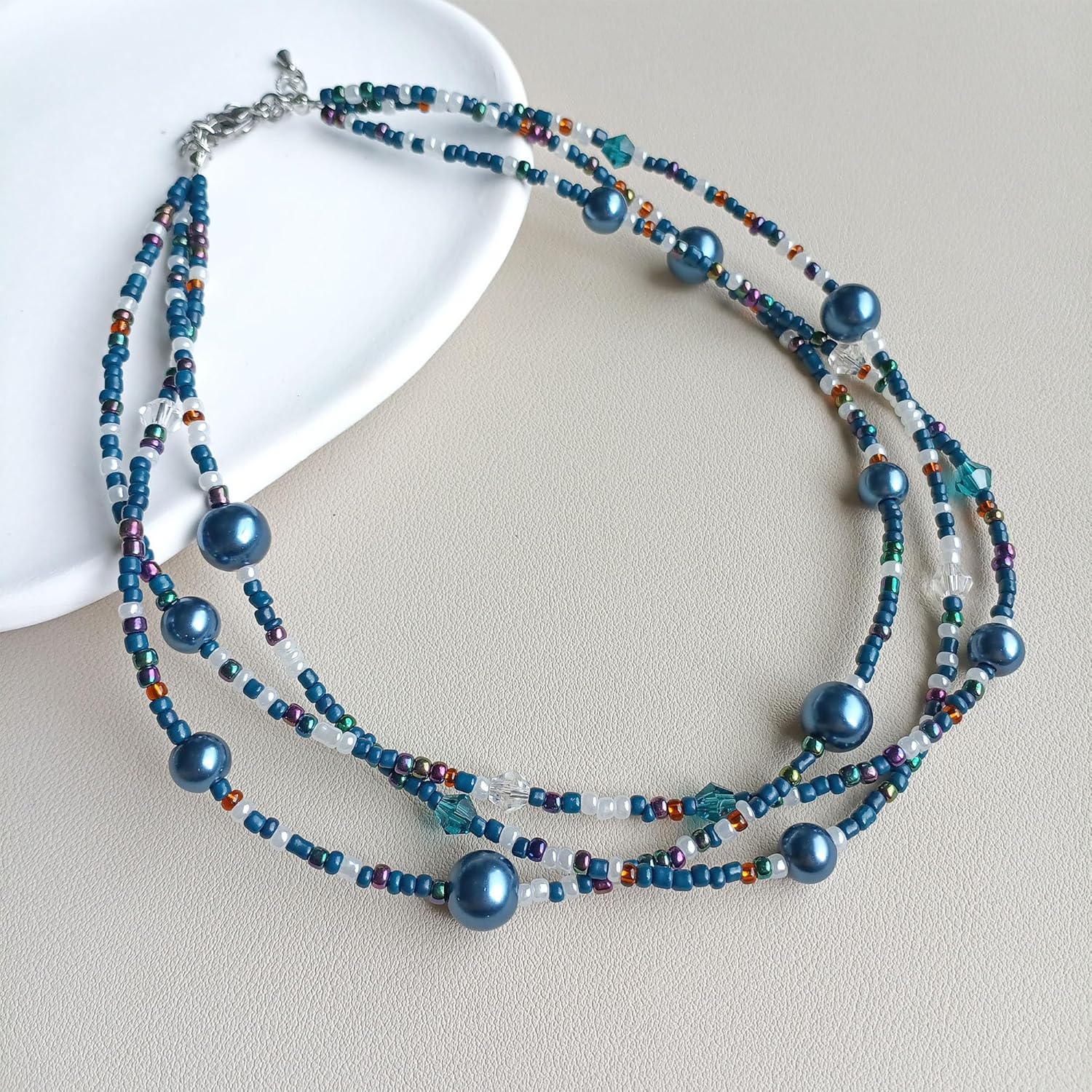 S.J JEWELRY Multi Strand Beaded Necklaces for Women Colorful Beaded Necklace Boho Necklaces for Women Summer Beach Pearl Choker Layered Necklace - Image 2