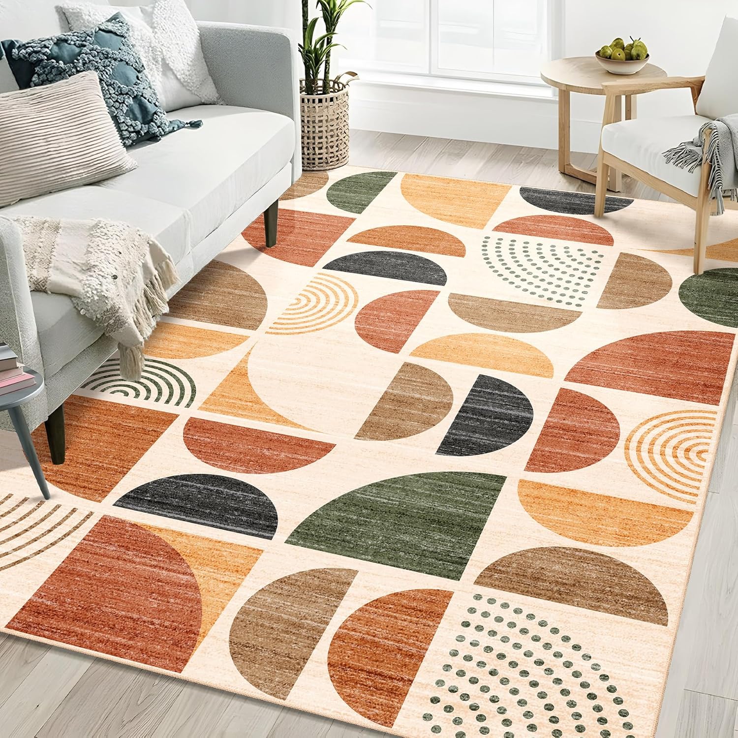 MUJOO 5x7 Area Rugs Washable,Boho Rugs for Living Room Bedroom Dining Room,Large Throw Floor Carpet Non Slip Soft Modern Abstract Bohemian Terracotta