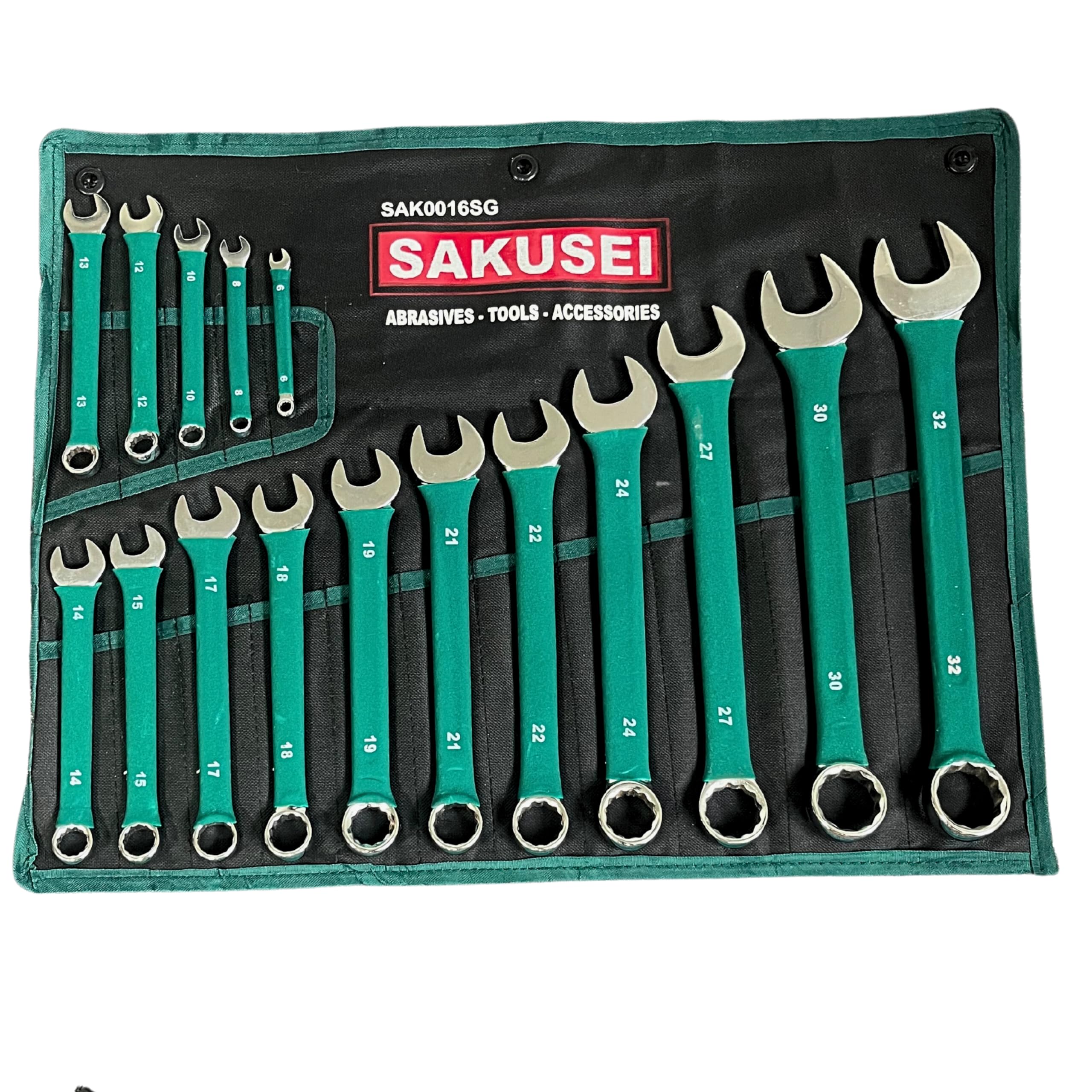 SAKU Sakusei Tools 16 Piece Soft Grip Spanner Set 6-32mm 16pc Green