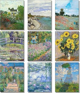 Phieoixs 9Pcs Claude Monet Artwork Paintings Art Posters,Water Lilies Monet Prints, Monet Artwork for Walls, Claude Famous Art Prints Posters, 8X10inch,Unframed