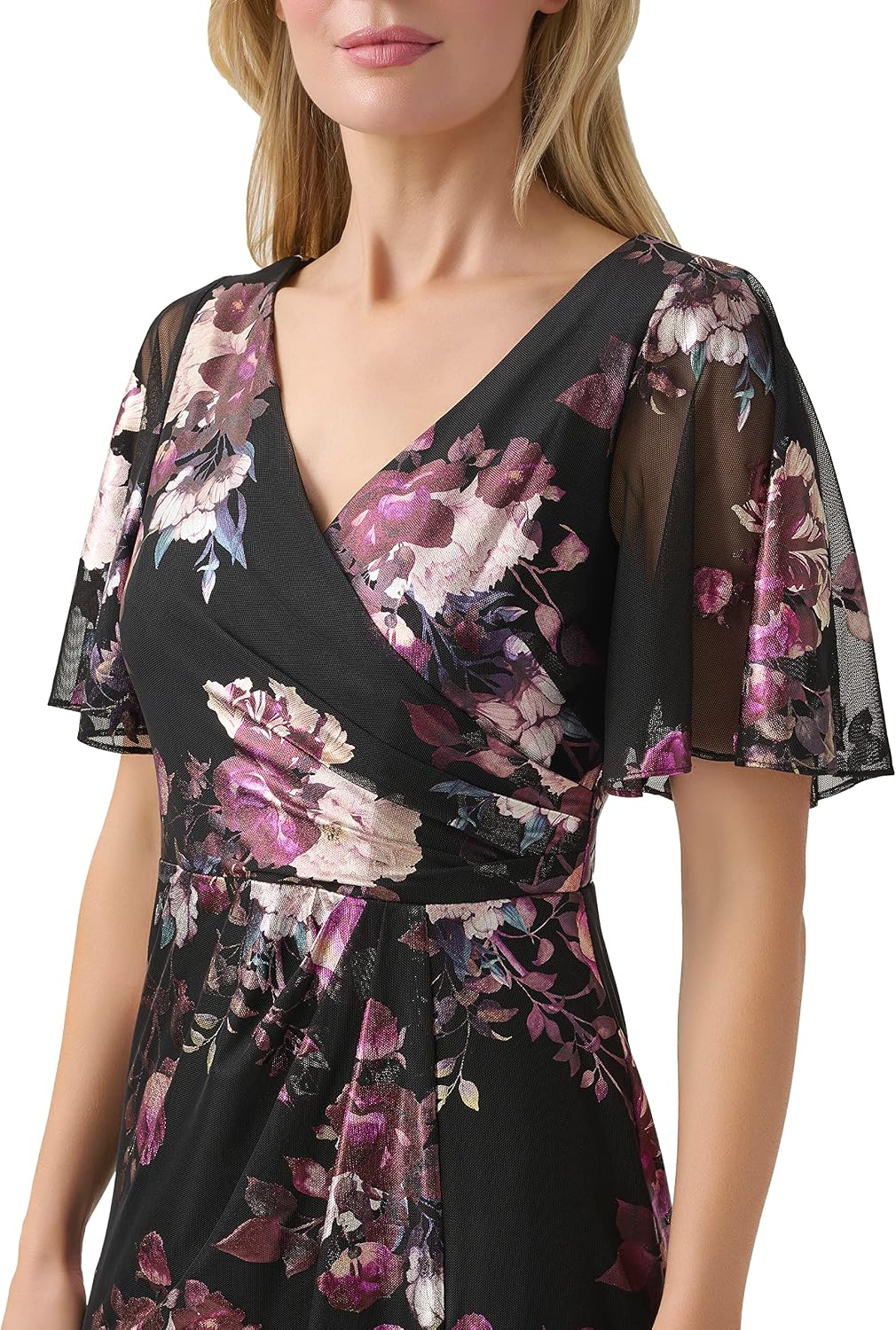 Adrianna Papell Women's Foil Mesh Draped Dress