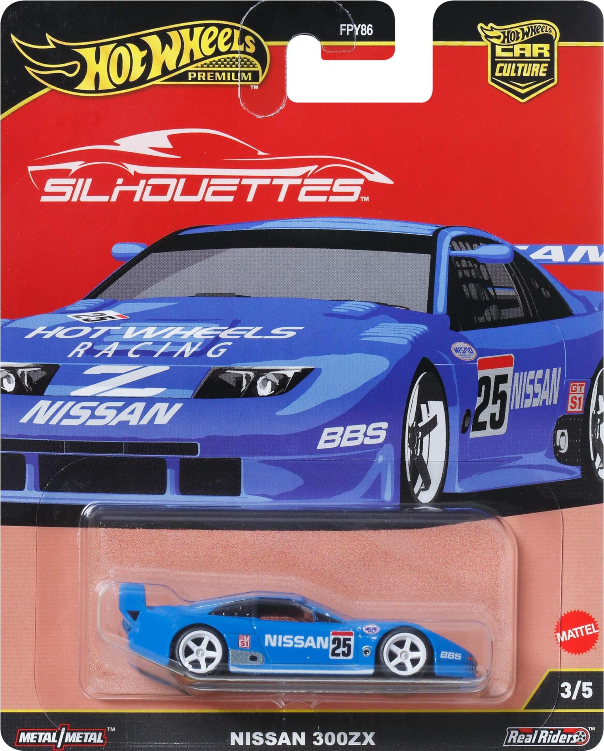 Hot Wheels Premium Car Culture Collectible Toy Car, 1:64 Scale Die-Cast Nissan 300GTX IMSA GTS, Silhouettes Vehicle with Real Riders Tires
