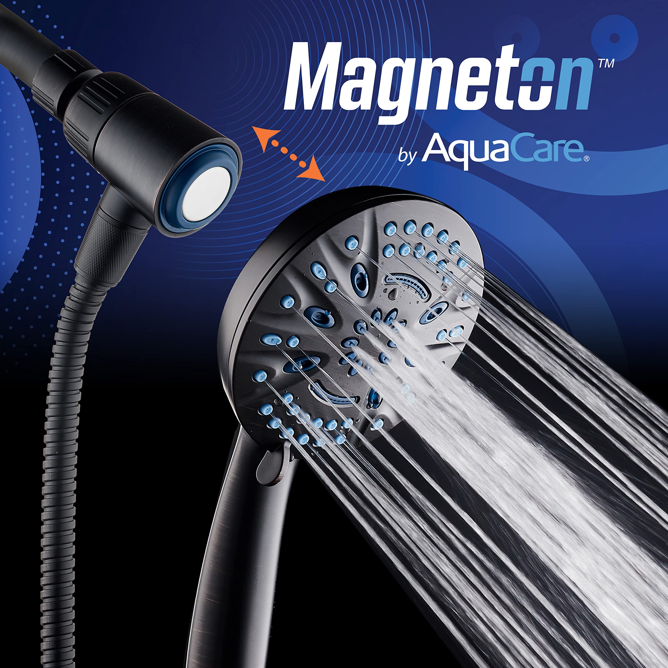Magneton by AquaCare - Alcachofa de ducha de mano de alta presión de 8 modos con sistema de acoplamiento de guía magnética, 2 soportes magnéticos, cara de 5 pulgadas, chorros higiénicos, manguera de