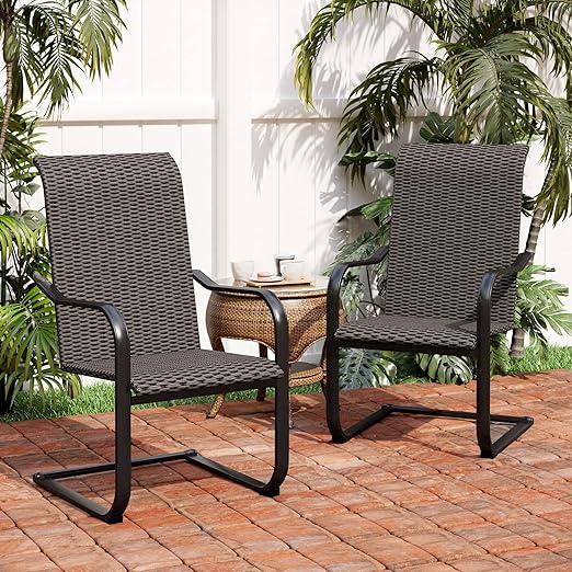 PHI VILLA High Back Outdoor Rattan Dining Chairs Set of 2