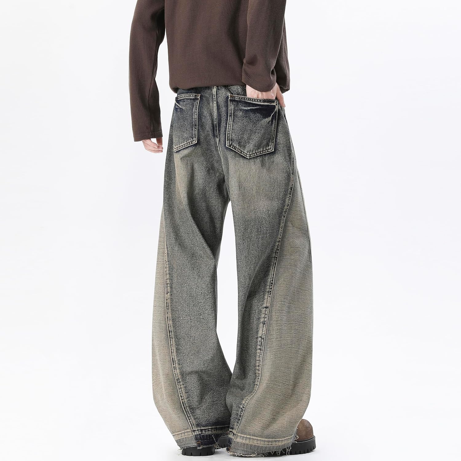 Men's Baggy Wide Leg Jeans Y2k Skater Denim Pants Casual Loose Fit Long Trousers Streetwear