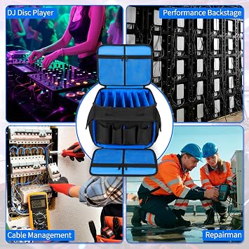 OUUTMEE DJ Cable File Bag, DJ Wire Storage Bag with Removable Dividers | 1680D Nylon DJ Equipment Organiser with Padded Base, Travel Wire Bag for Professional DJ Gear, Music Accessories Small, Blue