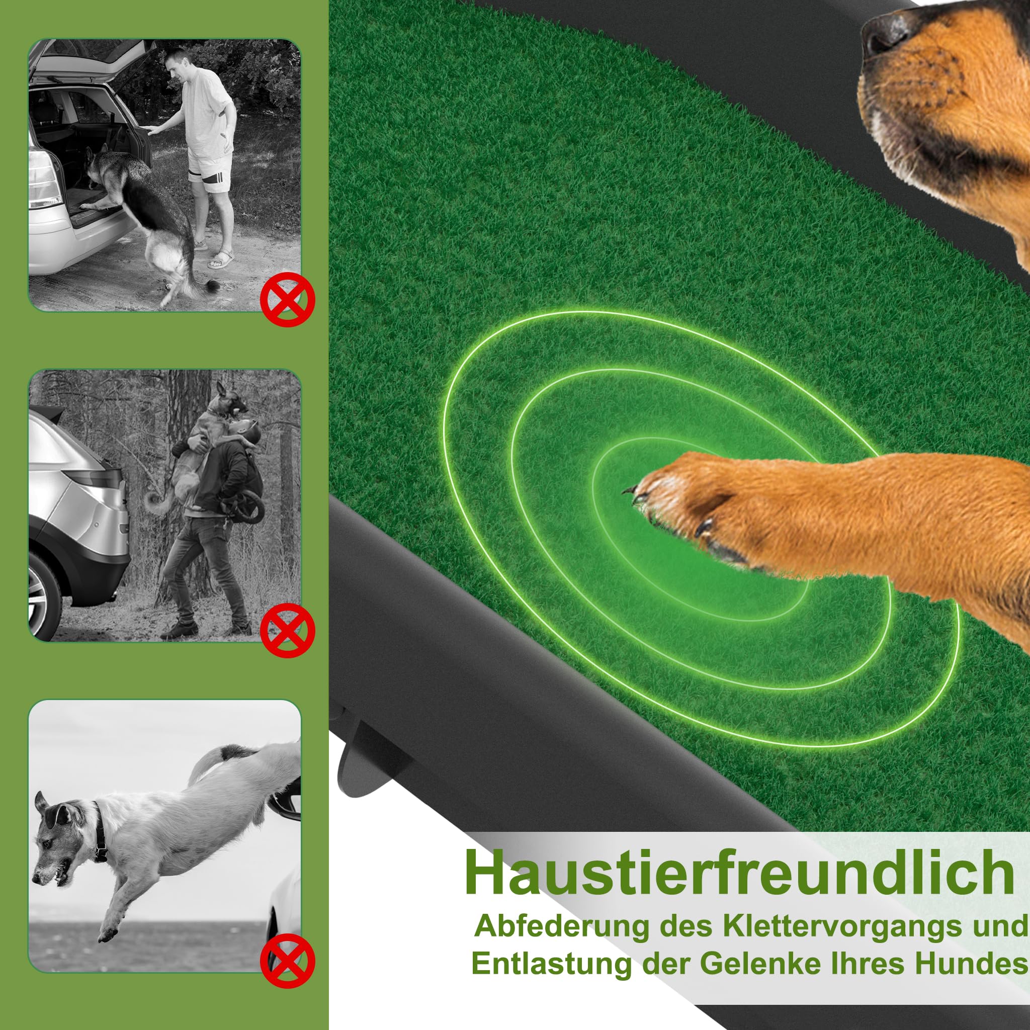 HENGMEI Escalera para perros plegable de plástico para perros, rampa de acceso para maletero, escalera para mascotas para perros grandes y pesados, 156 x 40 cm, verde