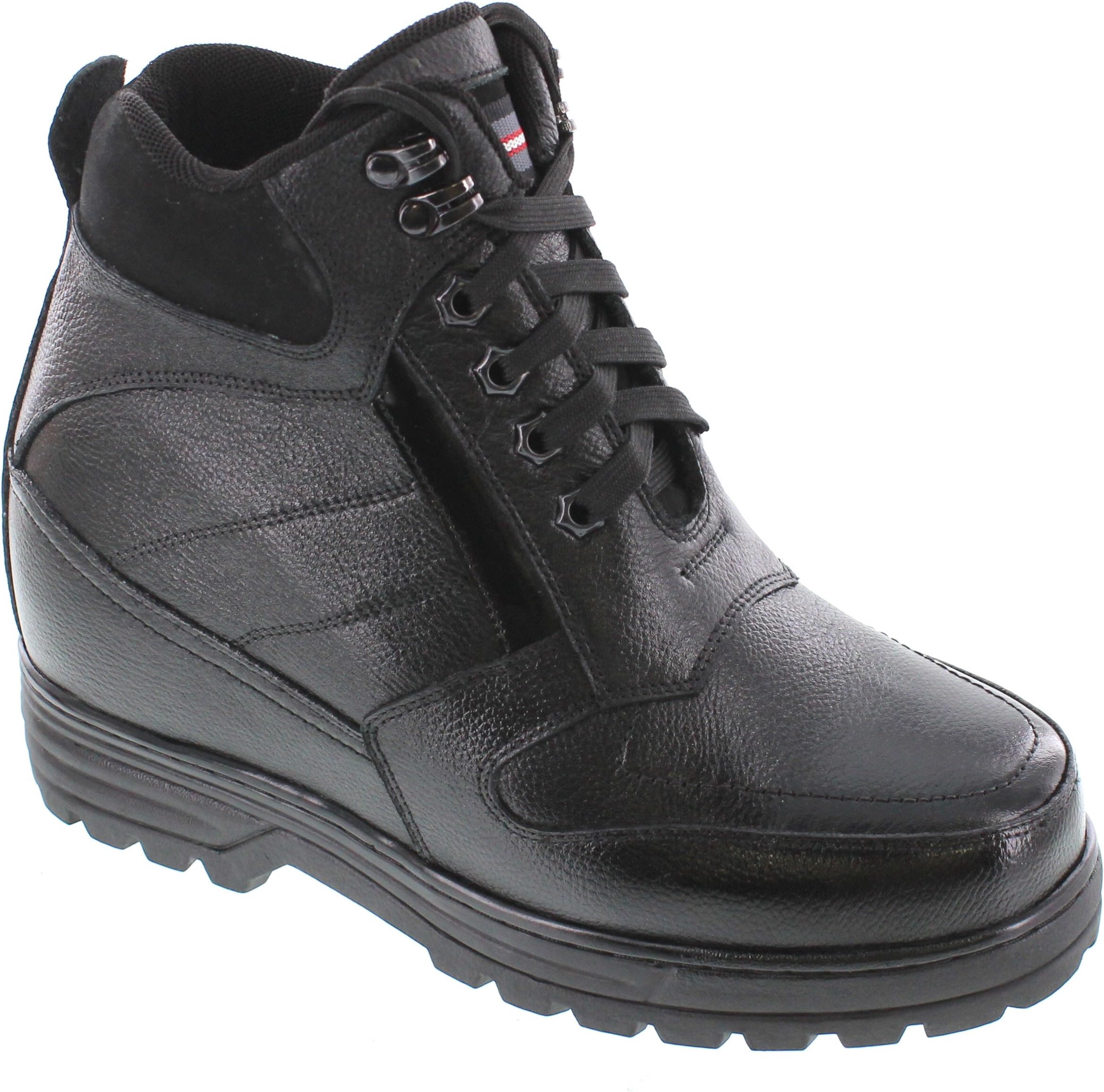 Calden Men's Invisible Height Increasing Elevator Shoes - Black Pebble Grain Leather Lace-up Ankle Boots with Extra Tall - 5.2 Inches Taller - K881805 - Size 9 D(M) US