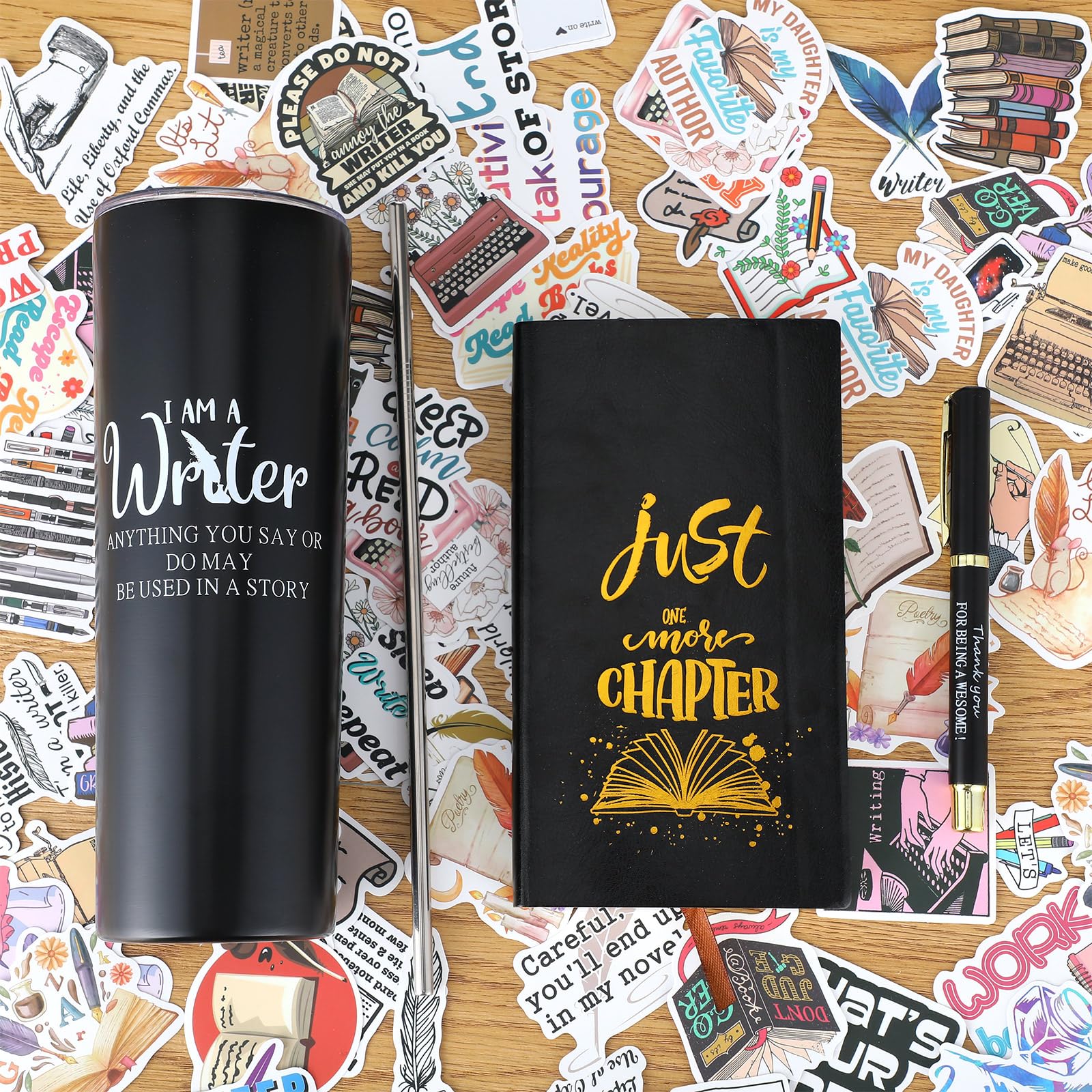 Idée cadeau écrivain homme : coffret de 103 pièces avec tasse carnet et stickers Roshtia